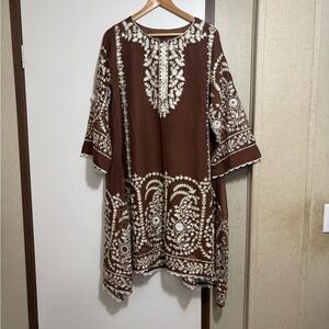 Indian Pakistani party wedding sharara 3 PCs suit brown white embroidered large